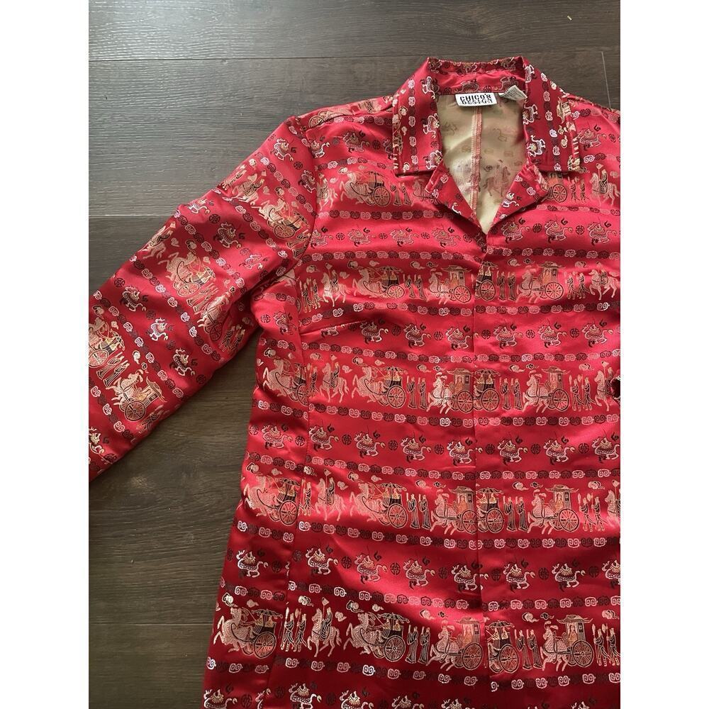 Vintage Chicos Asian Inspired Oriental Print Shacket Jacket Art To Wear Size 1 - Picture 11 of 11